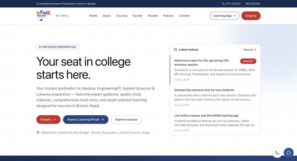 NameButwal - screenshot of the live site