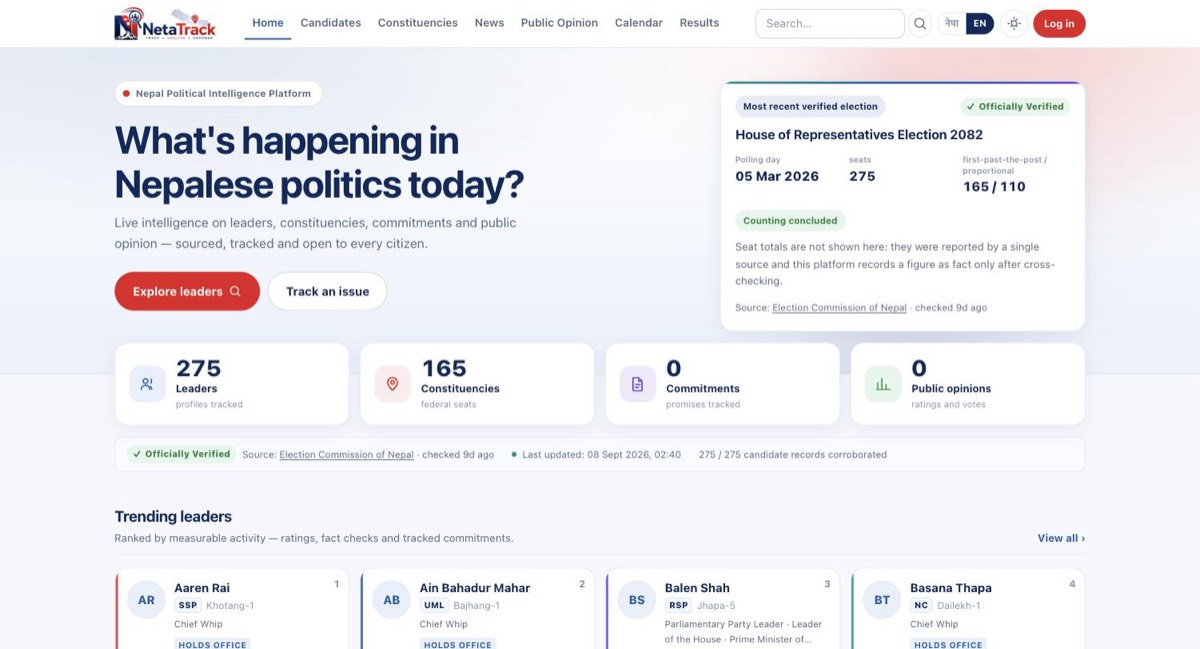 NetaTrack - screenshot of the live site